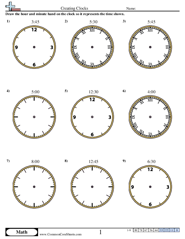 Creating Clocks (15 Minute Increments) worksheet